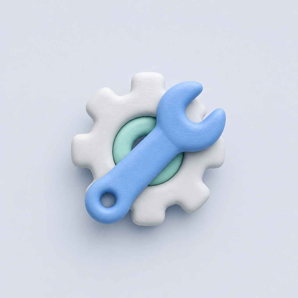 Clay wrench and gear icon for machines repaired